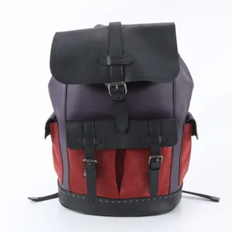 Coach Black Purple Red Color Leather Backpack Shoulder Bag (Pre-Owned)
