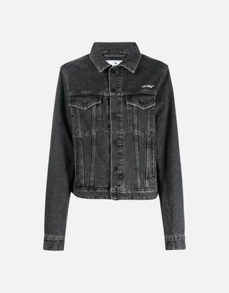 Off-white Womens Off-White Diag Design Regular Fit Dark Grey Denim Jacket - Black - Size: 10/8