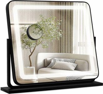 Costway Costway - Espejo Maquillaje De Luz Led, Espejo Tocador Con 3 Modos De Iluminaci&oacute;n De Color, Espejo Con Luz, Pantalla De Control T&aacute;ctil Y Rotaci&oacute;n De 3