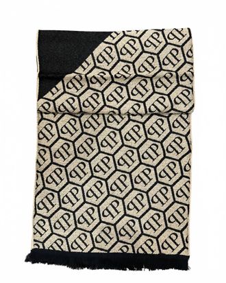 Philipp Plein Mens Logo Scarf In Beige/black