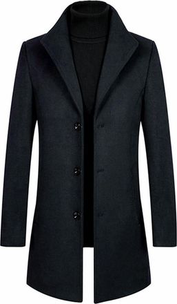 AlltheMen Mens Trench Coat Stand Collar Casual Woolen Coat Winter Long Jacket Single Breasted Overcoat, Blue1, L