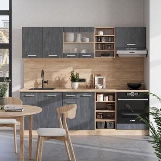 Vicco Mueble De Cocina R-line, Hormig&oacute;n Negro/roble Dorado, 240 Cm Et Antracita