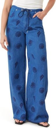 Habitual Lia Seashell High Waist Wide Leg Jeans in Medium Blue at Nordstrom, Size 28