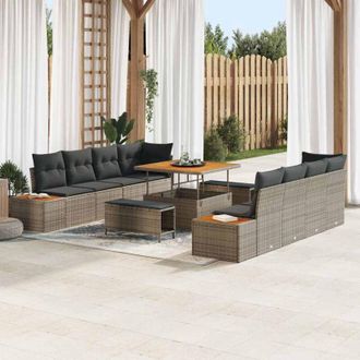 vidaXL Conjunto De Sof&aacute; De Jard&iacute;n Con Coj&iacute;n 11 Pcs Gris Polirat&aacute;n Vidaxl