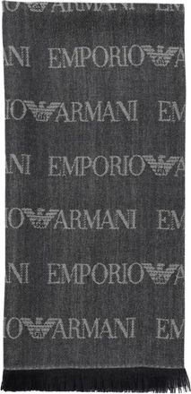 Emporio Armani Scarves, male, Gray, Size: ONE SIZE Grey Logo Woven Scarf
