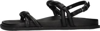 Elena Iachi M55 Platte Sandaal - Dames - Sandalen - Zwart - 37 EU - Leer - Schoenen