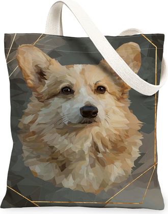 Generic Stylish Dog Canvas Tote Bags, Animal Art Pattern Reusable Grocery Bags, Summer Modern Lightweight Washable Shoulder Strap C, Beige, 13x15 Inch