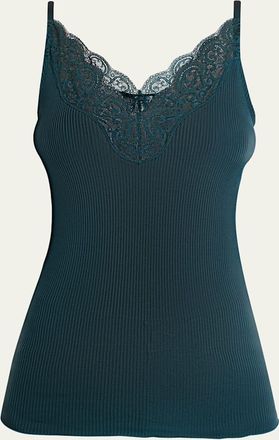 Saint Laurent Ribbed Silk Laced Cami Tank Top