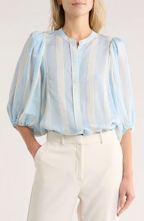 Nordstrom Stripe Balloon Sleeve Button-Up Shirt in Blue Floaty- Ivory Delray Stp at Nordstrom Rack, Size Xx-Small/x-Small