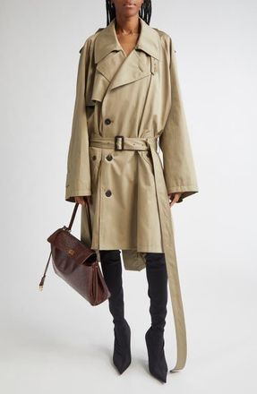 Balenciaga Check Oversize Wool Belted Coat in Black/Grey at