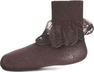 MeMoi Classic Lace Ruffle Anklet Socks in Brown at Nordstrom, Size 6-12M