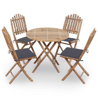vidaXL Set Da Pranzo Da Giardino 5 Pz Pieghevole Con Cuscini In Bamb&ugrave; - Vidaxl
