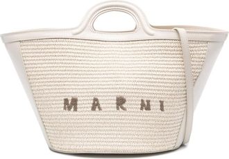 Marni Shell Tropicalia Summer Bag In Leather And Raffia
