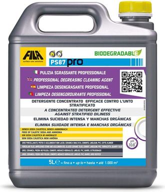 Fila Surface Care Solutions, PS87 PRO, Detergente Sgrassatore per Pulizia Pavimenti, Potere Decerante Smacchiante, Adatto a Gres Porcellanato Effetto