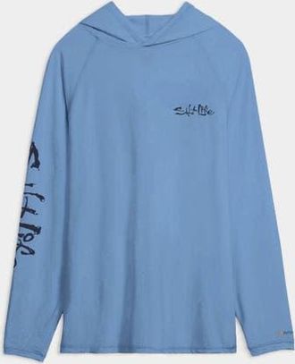 Salt Life One Cast at a Time Performance Hoodie in Azure Heather at Nordstrom, Size Xx-Large