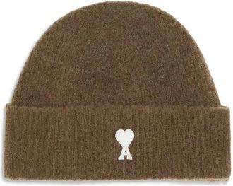 Ami De Coeur Beanie Hat Ribbed Design - Heren - Hoeden - Bruin - ONE Size - Wol - Accessoires