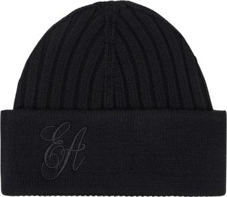 Emporio Armani Geribbelde wollen beanie met kenmerkend borduursel - Dames - Hoeden - Zwart - M - Wol - Accessoires