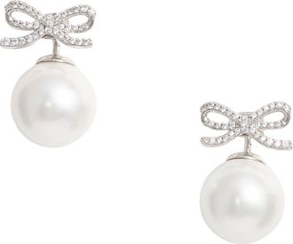 Self Portrait Brystal Bow Pearl Silver Earrings With Crystal Accents