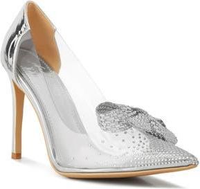 London Rag Erika Crystal Embellished Bow Clear & Metallic Pump in Silver at Nordstrom Rack, Size 8