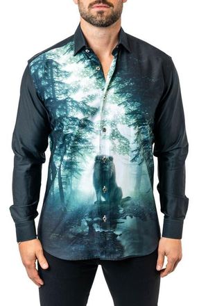 Maceoo Fibonacci Lionforest 17 Black Contemporary Fit Button-Up Shirt at Nordstrom