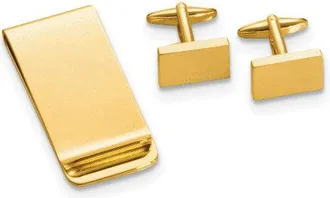 Diamond2Deal Gold-tone Rectangular Engravable Cuff Link and Money Clip Set