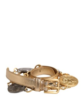 Dolce & Gabbana Womens Gold Brass Chain Coin Embellished Metal Buckle Belt Cristal Real 10lf