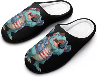 Generic Funny Weight Lifter Barbell Dinosaur Womens Slippers Winter Warm House Shoes Indoor Outdoor Hotel Slipper
