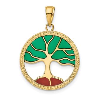 Diamond2Deal 14k Yellow Gold Enameled Tree of Life Pendant
