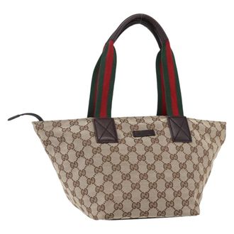 Gucci Web Zip Tote Gg Canvas Beige Canvas Handbag (Pre-Owned)