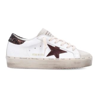 Golden Goose Sneakers, female, White, 2 UK, Leather Trainers with Glitter Heel