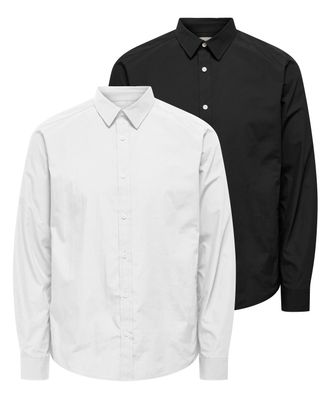 Only & Sons Langarmhemd ONLY & SONS ONSFLORIAN LIFE LS POPLIN SHIRT 2- PACK, Herren, Gr. XXL, N-Gr, weiss (schwarz pack:1wei&szlig; 1schwarz), Web, Obermaterial: 65% Po