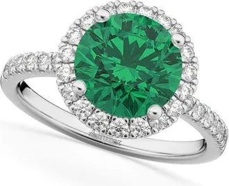 Allurez Halo Emerald & Diamond Engagement Ring 14K in 2.80Ct/white Gold at Nordstrom, Size 8.5