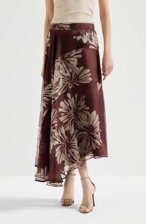 Brunello Cucinelli Bloom print fluid skirt in Bordeaux at Nordstrom, Size 40 It
