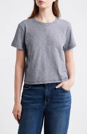 Madewell Stripe Boxy Crop Slub T-Shirt in Midnight Navy at Nordstrom, Size Xx-Small