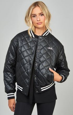 Siksilk Chaqueta Varsity Acolchada de PU Negra para Mujeres de SikSilk M