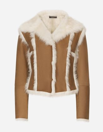 Dolce & Gabbana Short Shearling Jacket - Woman Blazers Beige Leather 40