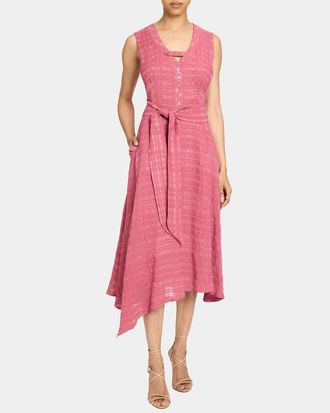 Santorelli NIA Asymmetric Midi Dress in Laser Cut Linen-Cotton in Peony at Nordstrom, Size 4