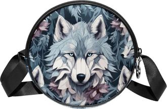 Generic Circle Crossbody Bag for Women, Wolf Aesthetic Small Sling Bag Daypack with Zipper Adjustable Shoulder Straps Casual Ladies Girls Round Purse