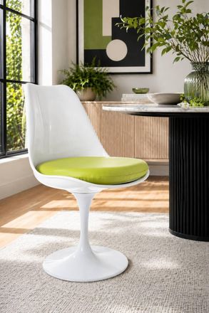 Fusion Living White Tulip Dining Chair with PU Cushion in Green