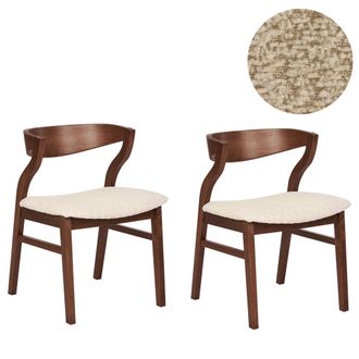 Beliani Beliani - Conjunto De 2 Sillas De Comedor Estilo Retro Asiento Tapizado Boucl&eacute; Madera Oscura Y Beige Maroa