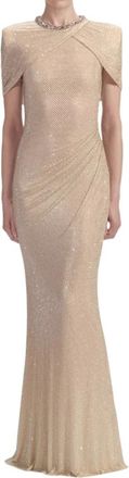 Self Portrait Maxi-jurk met strass - Dames - Avondkleed - Beige - XS - Polyester - Kleedjes