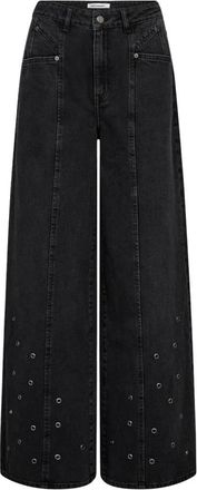 Co'Couture Eyelet Wide Leg Jeans in Zwart - Dames - Loose Fit Jeans - Zwart - L - Katoen - Jeans