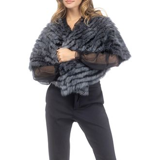 Gorski Genuine Shearling Layered Capelet in Black Brisa at Nordstrom