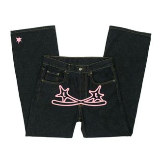 Generic Mens Jeans for Men UK, Loose Fit Baggy Wide-Leg Denim Embroide Pants Basic Straight Fit Trousers Sport Durables Sweatpants with Pockets Pink L