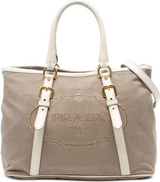 Prada 2013-2025 Canapa canvas tas met logo - Bruin