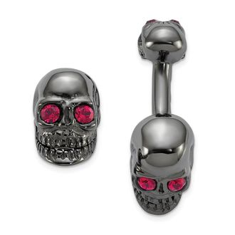 Diamond2Deal Sterling Silver Ruthenium Plated Crystal Movable Skull Cuff Link