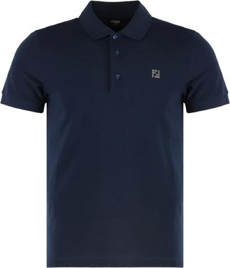 Fendi Geribbeld Katoenen Poloshirt - Heren - Polos - Blauw - S - Katoen - Tops