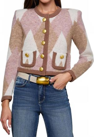 L'agence Siobhan Cardigan In Natural/mauve Multi Argyle