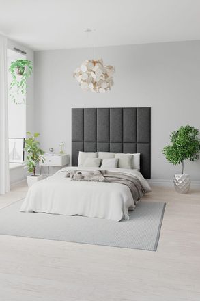 Aspire Home Accents EasyMount Wall Mounted Upholstered Panels, Modular DIY Headboard in Saxon Twill Fabric (Pack of 8) in Charcoal