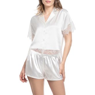 In Bloom by Jonquil Joanna Lace Trim Satin Short Pajamas in Ivory at Nordstrom Rack, Size X-Small
